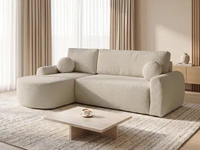 Immagine prodotto di Divano ad angolo Jazz con funzione letto e contenitore - Tessuto bouclé - Divano a L, divano imbottito, divano letto, set divano, divano letto (Beige (Coral 65), divano ad angolo con apertura a sinistra)