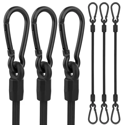 Immagine prodotto di Elastici con gancio a S 6 pezzi, 30 cm, neri, resistenti ed elastici, ideali per bagagli, tende da sole, teloni, biciclette e trasporto di merci