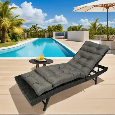 Produktbild von (Dunkelgrau) Auflage für Liegestuhl 180x50x10cm, Gartenliegen Kissen Wasserdicht, Outdoor Liegenauflage mit (Dunkelgrau) Befestigungsbändern, Deckchair Polster, Auflagen für Sonnenliegen