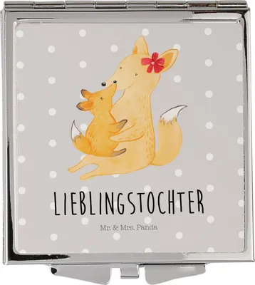 Produktbild von Mr. & Mrs. Panda Handspiegel Fuchs Mama - Grau Pastell - Geschenk, Tochter, Mutter, Schminkspiegel, Kosmetikspiegel, Spiegel Für Unterwegs, Muttertag, Frauen, Schoß