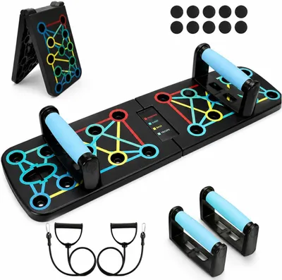 Productafbeelding van Push-up board 17-in-1, opvouwbaar, met handgrepen en weerstandsbanden, voor krachttraining thuis