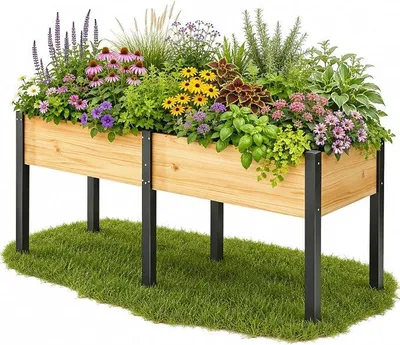 Productafbeelding van Verhoogde plantbak van metaal, geschikt voor kruiden en planten, met drainagegaten | ideaal voor het kweken van groenten, kruiden en bloemen, 180x60x80 cm