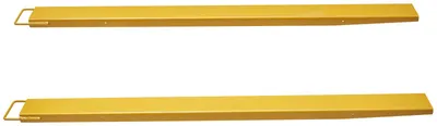 Zdjęcie produktu dla Zestaw 2 przedłużek do wideł, długość 2130 mm, udźwig 1,815 tony, wykonane z stali węglowej Q235, konstrukcja jednoczęściowa, pasujące do wideł o szerokości 106 mm