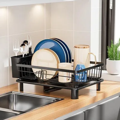 Image de Ibenzoa® : Étagère d'égouttage pour vaisselle – Support de rangement pour cuisine, gain de place, avec un égouttoir intégré, un design élégant et un porte-couverts intégré