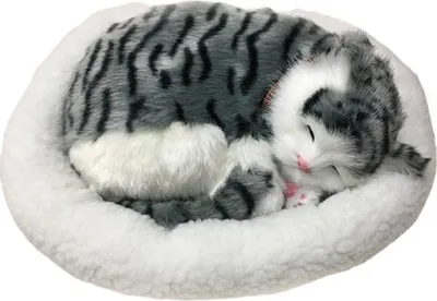 Produktbild von Realistische schlafende Katze Spielzeug Atmende Katze Plüschtier Puppe mit Matte Plüsch Spielzeug für Kinder Home Ornament