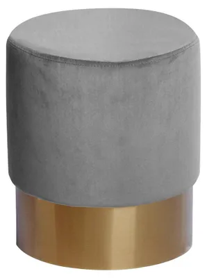 Immagine prodotto di Pouf rotondo imbottito, diametro 35 x 42 cm - Grigio - Rivestito in velluto di poliestere - Piedini dorati