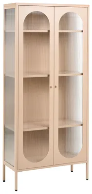 Zdjęcie produktu dla BELIANI Szafka dwudrzwiowa beżowa stalowa 80 x 35 x 181 cm z półkami witryna szklane fronty i boki styl industrialny
