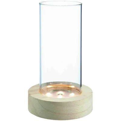 Obrázek produktu pro Stolní lucerna válcová skleněná trubice s LED světlem v dřevěném podstavci vysoká 15 cm