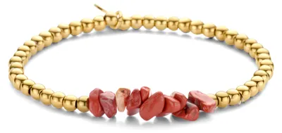 Produktbild von CO88 Collection 8CB-90830 – Armband mit roten Natursteinen und goldfarbenen Perlen – elastisch – für Damen