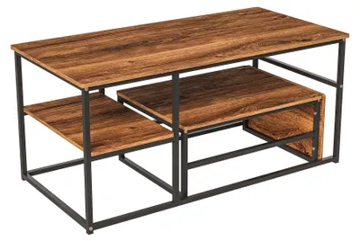 Produktbild von Rechteckiger Couchtisch - Wohnzimmertisch - ausziehbar - mit Stauraum - Tischplatte in Marmoroptik - schwarze Metallbeine - 105×52×48,5 cm