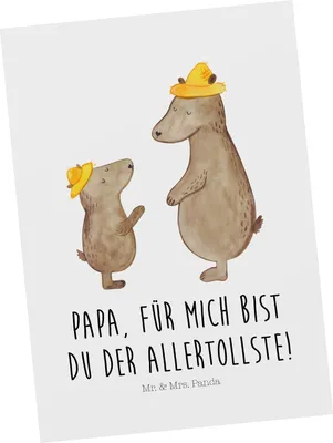 Produktbild von Mr. & Mrs. Panda Postkarte Bären mit Hut - Weiß - Geschenk, Grußkarte, Lieblingsmensch, Ansichtskarte, Kinder, Postkarten, Ansichtskarten, Muttertag, Familie, Family