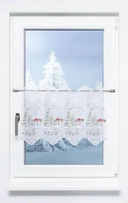 Produktbild von Scheibengardine  Plauener Spitze - Schneemann  (Bx H) 178,2cm * 40cm rot/mehrfarbig