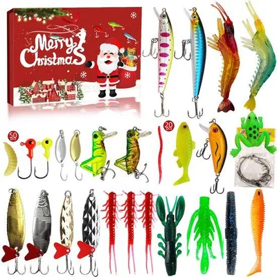 Productafbeelding van Adventskalender 2025 - 24 dagen tot Kerstmis.Visset - Kerstcadeau - Adventskalender - Set visaccessoires - Visset - Kunstaas - Voor vissers - Vissen - Visaccessoires met 24 vakjes - Verschillende kleuren/vormen haken