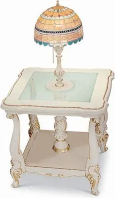 Produktbild von Casa Padrino Luxus Barock Beistelltisch mit Tiffany Tischleuchte Weiß / Gold H. 115 cm -  Italy