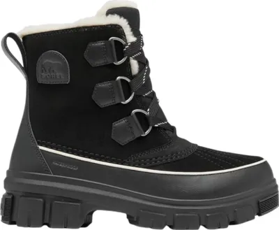 A single black Sorel Torino V snow boot for women, shown from a three-quarter side view against a white background.