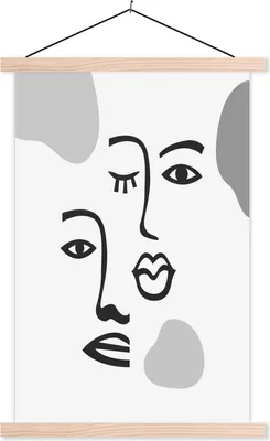 Produktbild von MuchoWow® Textilposter Gesicht - Schwarz - Weiß 60x90 cm mit holzfarbenen Rahmen - Textil