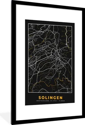 Produktbild von MuchoWow® Gerahmtes Poster Solingen - Gold - Stadtplan - Deutschland - Karte 60x90 cm - Poster mit Schwarzem Bilderrahmen Wandposter Rahmen Foto Bilder - Dekoration - Wandposter Wohnzimmer - Hochwertig