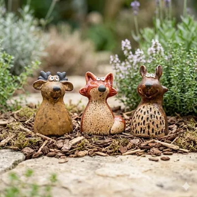 Produktbild von 3-teiliges Set Dekofiguren „Waldtiere“ aus Keramik
