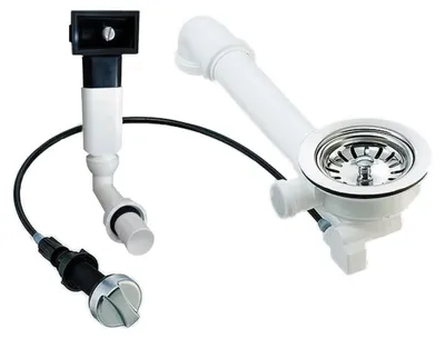 Produktbild von Küchenspülen Ablauf-Set - Drehexcenter 3 1/2 Zoll / 114 mm, Siebkorbventil, Raumsparbogen und rechteckiger Überlauf für Edelstahl-Spülen von Blanco Rieber Teka