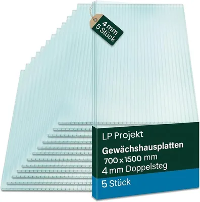 Produktbild von Gewächshausplatten 5 Stk. | Hohlkammerplatten Doppelstegplatten 4mm | Platten für Gewächshaus | 700x1500mm