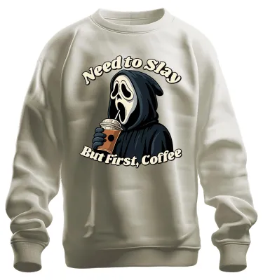 Immagine prodotto di Ma prima il caffè Sensenmann Halloween Kaffee Gothic Lustig Grusel Unisex Felpa Pullover, Natur, M