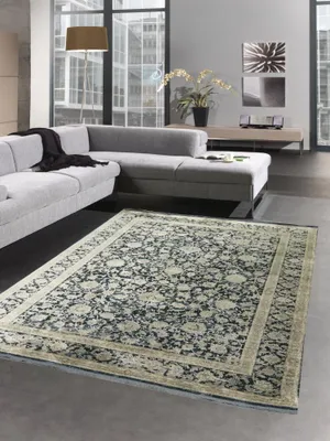 Obrázok produktu pre Orientálny koberec do obývačky s kvetinovým motívom v čiernobéžovej farbe s rozmermi 120x170 cm