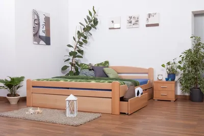 Produktbild von Doppelbett / Funktionsbett "Easy Premium Line" K4 inkl. 2 Schubladen und 1 Abdeckblende, 180 x 200 cm Buche Vollholz massiv Natur