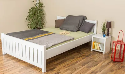 Produktbild von Einzelbett / Gästebett Kiefer massiv Vollholz weiß 65, inkl. Lattenrost - Abmessung 140 x 200 cm