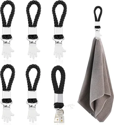 Productafbeelding van Handdoekclips om op te hangen - Set van 6 - Handdoekclips met lussen - Zwarte handdoekklemmen - Haken voor handdoeken