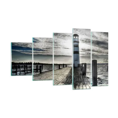Produktbild von Bilder auf glas - See Leuchtturm Holzbrücke Wasser - 100x60cm - Glasbilder - Wandbilder - Kunstdruck - zum Aufhängen bereit - Wanddekoration aus Glas - Glas Bilder - Wandbild auf Glas - GEG100x60-0330