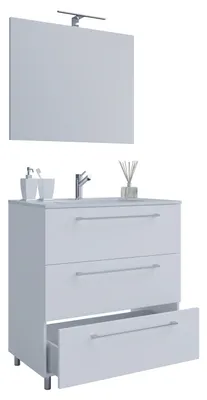 Immagine prodotto di 3 pz. lavabo lavabo | lavabo larghezza 60 cm | set mobili bagno in piedi con tre cassetti Specchi | Badinos