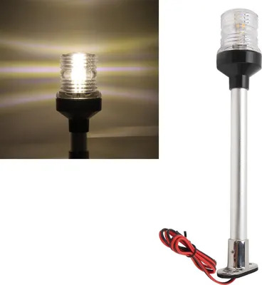 Image de Feu arrière de bateau 12 pouces, socle en acier inoxydable 316, navigation à l'ancre à 360 degrés à LED pour yacht marin, blanc chaud