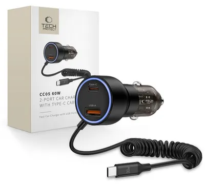 Produktbild von Tech-Protect Cc05 2-Port Autoladegerät Pd60W + Kabel Schwarz