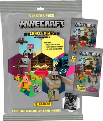 Produktbild von Panini Minecraft 4 Karten - Sammelkarten Challenges Trading Cards (2025) - 1 Starter + 2 Booster