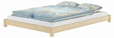 Produktbild von Niedriges Doppelbett Bodenbett Echtholzbett 140x200 Kiefer unbehandelt V-60.51N-14ohne Zubehör