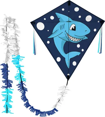 Produktbild von Wolkenstürmer Kinderdrachen Eddy Hai (blau), Einleinerdrachen mit Glasfasergestänge - flugfertig inkl. Schnur