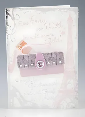 Zdjęcie produktu dla Elegancka składana kartka okolicznościowa kartka urodzinowa - Kobieta na świecie zawsze potrzebuje pieniędzy