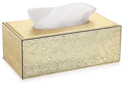 Obrázek produktu pro Krabička na kapesníky, obdélníková, umělá kůže, zlatá barva, rozměry 25x14x11 cm