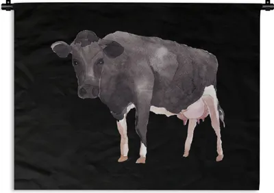 Produktbild von MuchoWow® Wandteppich Wandbehang Kuh - Tier - Schwarz 120x90 cm Tapisserie Dekoration Wandtuch - Wohnen - Aufhänger für die Wand