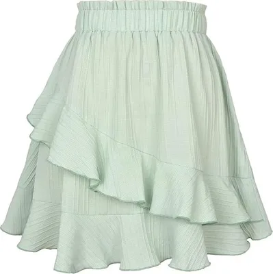 Produktbild von Solid Rock Falten A-Linien-Kleid Sommer Kurzer Rock mit Rüschen（Grün,XL)