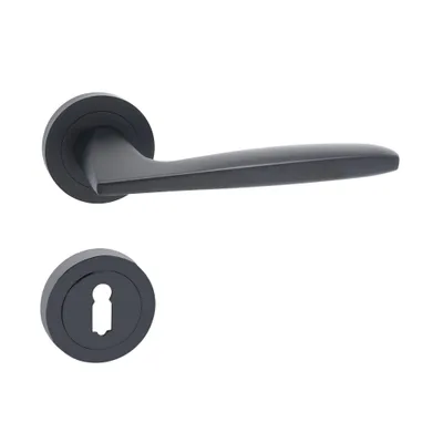 Produktbild von Domino Türgriff MIA-R Drückergarnitur BB-Buntbart Set Rund BB Rosette Türklinke für Zimmertür, Bürotür Aluminium Schwarz Türdrückergarnitur