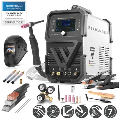 Produktbild von STAHLWERK Schutzgasschweißgerät 3-in-1 Kombi AC/DC WIG 200 ST Digital – Vollausstattung – WIG & MMA 200 A, Clean-Modus zur elektrochemischen Reinigung