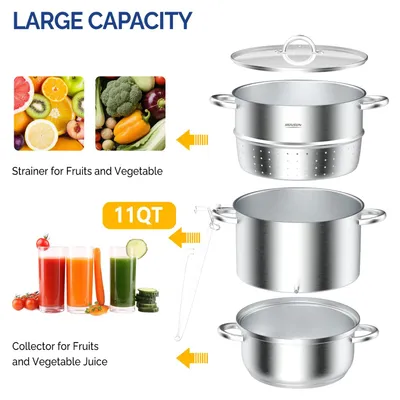 Produktbild von ROVSUN 15 L Dampfentsafter aus Edelstahl, Entsafter für Obst und Gemüse, Saftpresse für alle Herdarten geeignet auch Induktion Ø 27cm