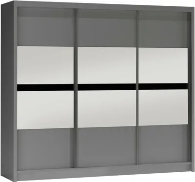 Produktbild von Schwebetürenschrank BATUMI 250 cm mit Spiegel, Kleiderschrank mit Schiebetüren, Schlafzimmerschrank, großer Stauraum (Graphit)