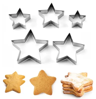 Zdjęcie produktu dla Formy do wycinania w kształcie gwiazdek, stal nierdzewna, zestaw 5 sztuk, do ciastek i ciast
