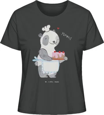 Produktbild von Mr. & Mrs. Panda Oberteil Damen Panda Backen Größe XL - Anthrazit - Geschenk, Kurzarmshirt, Hobbybäcker, Shirt, Basic T-Shirt, Kuchen, Sommershirt