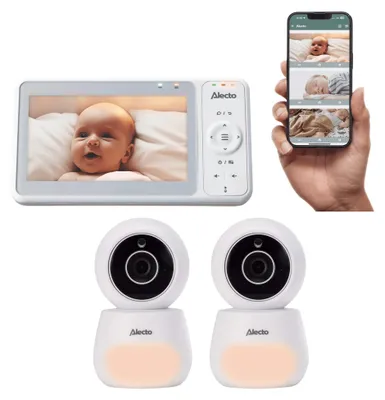 Produktbild von Alecto DVM2060 - Dual Mode Babyphone mit Kamera & App - 5 Zoll Farbdisplay - Full HD (1080p) - Weiß