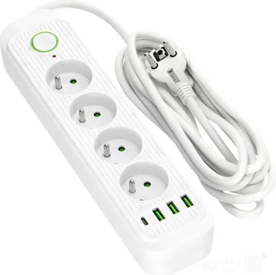 Image de Kobi CONNECTO Prise multiple 3m, 4x & USB Blanc
