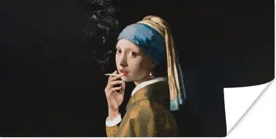 Produktbild von MuchoWow® Poster Das Mädchen mit dem Perlenohrring - Vermeer - Zigarette 160x80 cm - Foto Poster