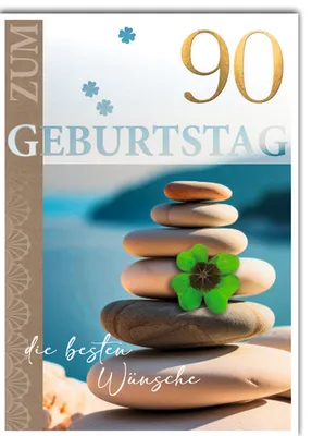 Produktbild von 90. Geburtstag Glückwunschkarte mit Umschlag Steinturm Kleeblatt Zum Geburtstag die besten Wünsche